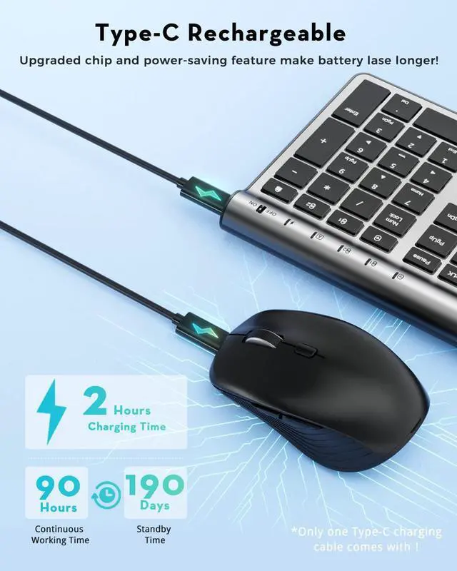 Alt view image 3 of 7 - Wireless Keyboard and Mouse Combo, Samsers Ultra Slim Rechargeable Dual-Mode (Bluetooth 5.0x2 +2.4G) Silent Keyboard and Mouse Set, Multi-Device Full-Size Compact Design for MacOS/iOS/Android/Windows
