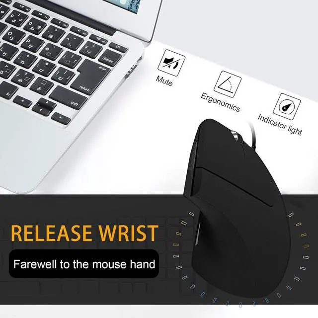 Alt view image 4 of 7 - Wired Vertical Mouse Optical Ergonomic Mouse with 4 Adjustable 800/1200/2000/3200 5 Buttons USB Computer Mouse Better for Large and Medium Sized Hands