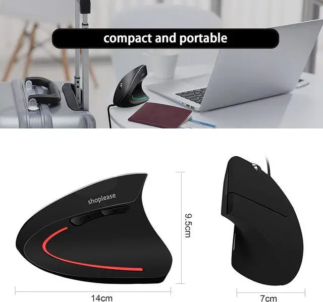 Alt view image 6 of 7 - Wired Vertical Mouse Optical Ergonomic Mouse with 4 Adjustable 800/1200/2000/3200 5 Buttons USB Computer Mouse Better for Large and Medium Sized Hands