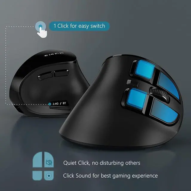 Alt view image 2 of 7 - seenda Ergonomic Mouse, Wireless Vertical Mouse - Rechargeable Optical Mice for Multi-Purpose (Bluetooth 5.0 + Bluetooth 3.0 + USB Connection) Compatible Apple Mac and Windows Computers - Black