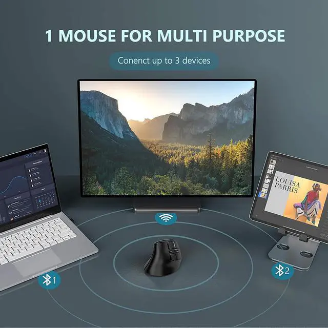 Alt view image 4 of 7 - seenda Ergonomic Mouse, Wireless Vertical Mouse - Rechargeable Optical Mice for Multi-Purpose (Bluetooth 5.0 + Bluetooth 3.0 + USB Connection) Compatible Apple Mac and Windows Computers - Black