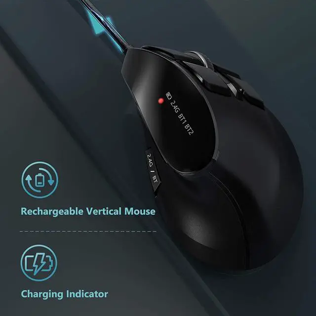 Alt view image 6 of 7 - seenda Ergonomic Mouse, Wireless Vertical Mouse - Rechargeable Optical Mice for Multi-Purpose (Bluetooth 5.0 + Bluetooth 3.0 + USB Connection) Compatible Apple Mac and Windows Computers - Black