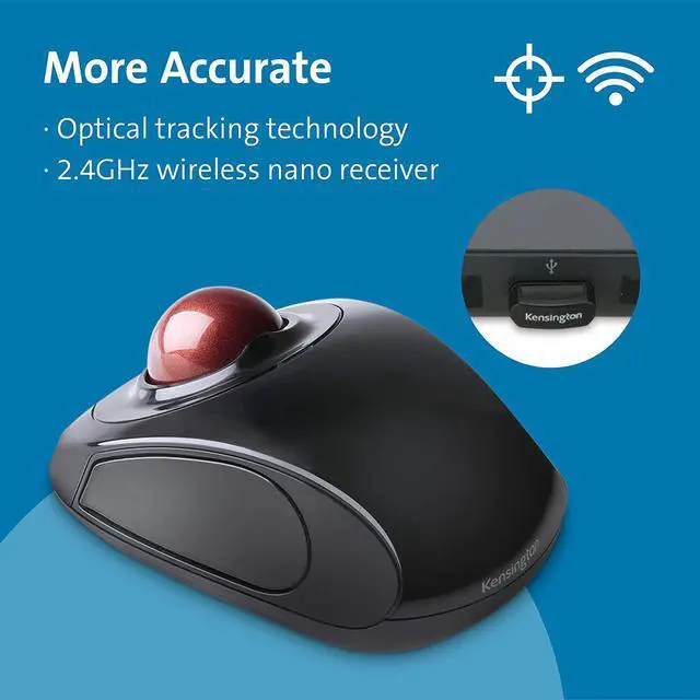 Alt view image 2 of 6 - Kensington Orbit Wireless Trackball Mouse with Touch Scroll Ring (K72352US),Black