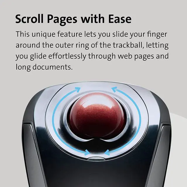 Alt view image 3 of 6 - Kensington Orbit Wireless Trackball Mouse with Touch Scroll Ring (K72352US),Black