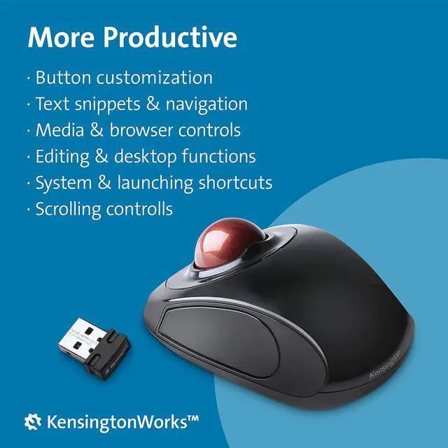 Alt view image 4 of 6 - Kensington Orbit Wireless Trackball Mouse with Touch Scroll Ring (K72352US),Black
