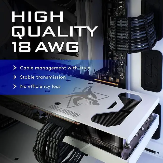 Alt view image 2 of 7 - EZDIY-FAB PSU Cable Extension Sleeved Custom Mod GPU PC Power Supply Soft Nylon Braided with Comb Kit 24PIN/3x 8PIN to 6+2Pin/ 2X 8PIN to 4+4PIN-300MM/11.9in - Black Grey