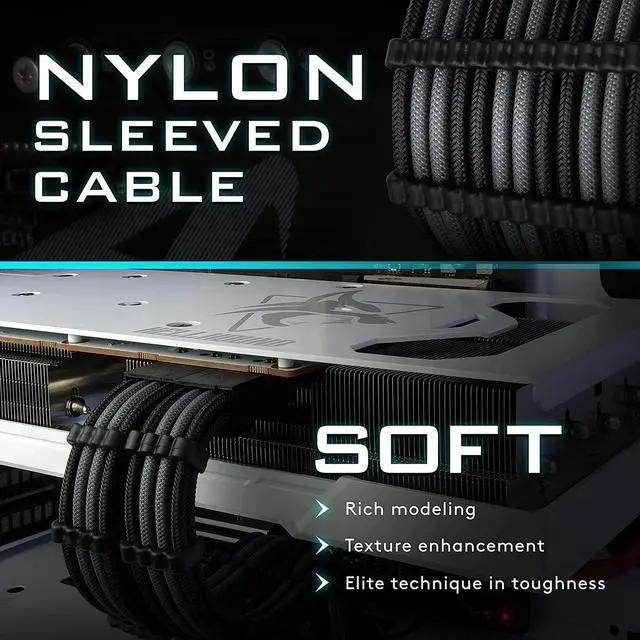 Alt view image 6 of 7 - EZDIY-FAB PSU Cable Extension Sleeved Custom Mod GPU PC Power Supply Soft Nylon Braided with Comb Kit 24PIN/3x 8PIN to 6+2Pin/ 2X 8PIN to 4+4PIN-300MM/11.9in - Black Grey