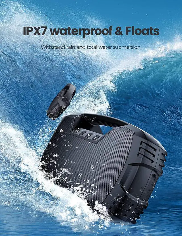 Alt view image 3 of 6 - IPX7 Waterproof Bluetooth Speaker, 40W(60 Peak) Portable Wireless Speakers with Subwoofer, 32H Playtime, Stereo Loud Sound, Deep Bass, Bluetooth 5.0 with Handle for Pool, Beach, Outdoor, Gifts
