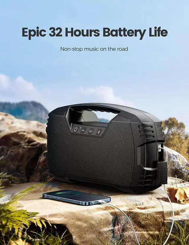 Alt view image 4 of 6 - IPX7 Waterproof Bluetooth Speaker, 40W(60 Peak) Portable Wireless Speakers with Subwoofer, 32H Playtime, Stereo Loud Sound, Deep Bass, Bluetooth 5.0 with Handle for Pool, Beach, Outdoor, Gifts