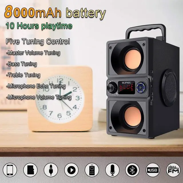 Alt view image 3 of 7 - Bluetooth Speaker, Portable Bluetooth Boombox with 40W (60W Peak) Stereo Dual Woofers and Dual Tweeters Wireless Home Party Speaker, 2400 Minutes Playtime, Suitable for Party, Camping, Gym