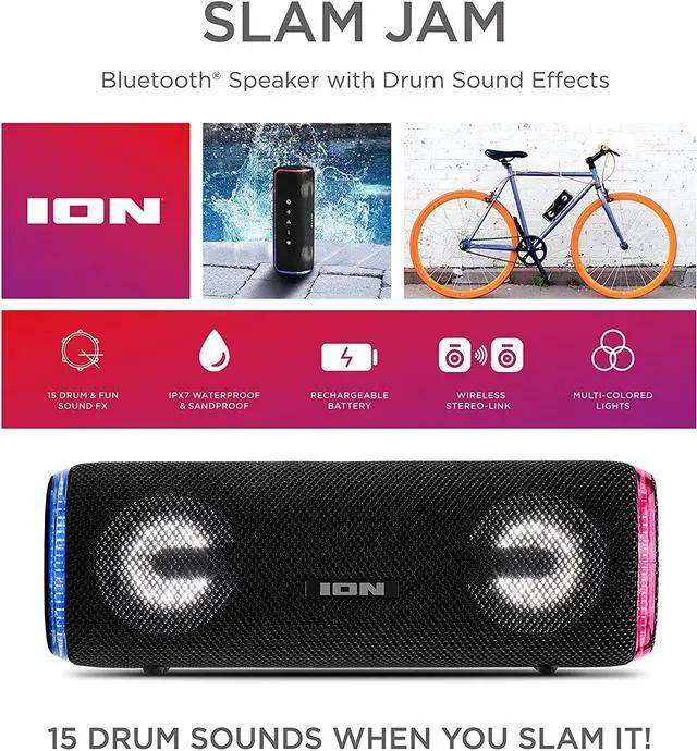 Alt view image 6 of 6 - ION Slam Jam Weatherproof Bluetooth Speaker with Drum Sound Effects, Black