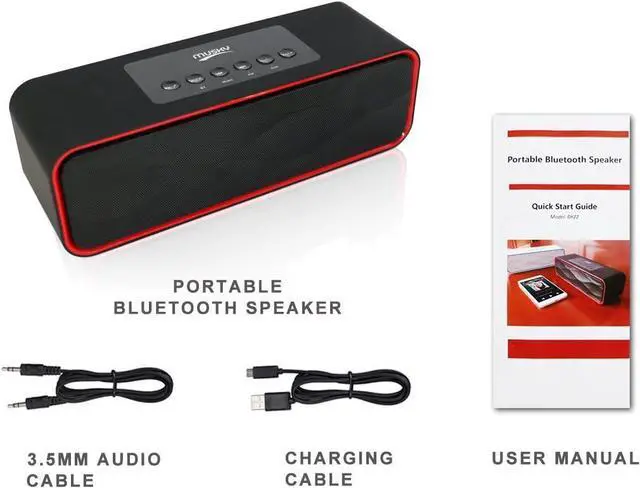 Alt view image 3 of 3 - Portable Bluetooth Stereo Speaker, with 2x5W Acoustic Drivers, Dual Subwoofer, FM Radio, Handsfree Speakerphone, Slots for Micro SD Card, USB and AUX-in, for Smart Phone, MP3, MP4, iPad, Tablet