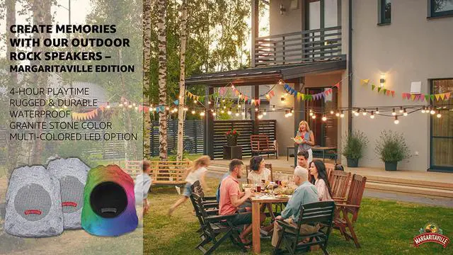 Alt view image 3 of 5 - Margaritaville On The Rock Outdoor Bluetooth Wireless Speaker | Durable Bluetooth Speakers, Fantastic Yard or Patio Decor, IPX-4 Waterproof Rated, Granite Grey (Two Pack)