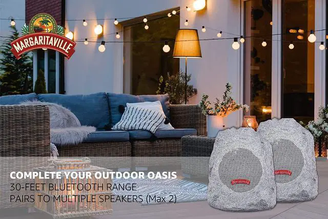 Alt view image 5 of 5 - Margaritaville On The Rock Outdoor Bluetooth Wireless Speaker | Durable Bluetooth Speakers, Fantastic Yard or Patio Decor, IPX-4 Waterproof Rated, Granite Grey (Two Pack)