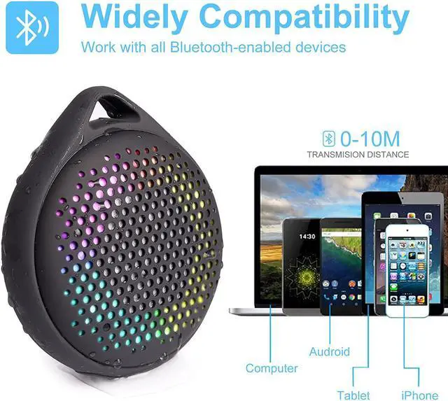 Alt view image 4 of 7 - Bluetooth Shower Speaker, IP67 Waterproof with RGB Light, Portable with Hi-Fi Sound and Built-in Mic, Supports TF Card, Wireless for Home, Outdoor, Travel