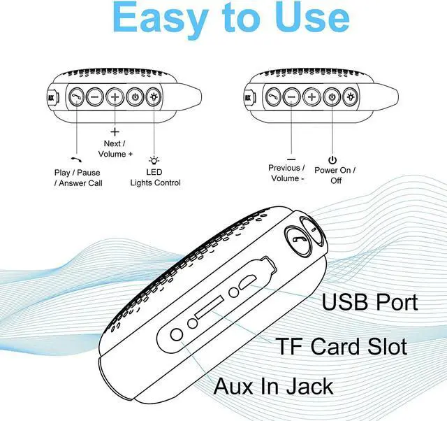 Alt view image 3 of 7 - Bluetooth Shower Speaker, IP67 Waterproof with RGB Light, Portable with Hi-Fi Sound and Built-in Mic, Supports TF Card, Wireless for Home, Outdoor, Travel
