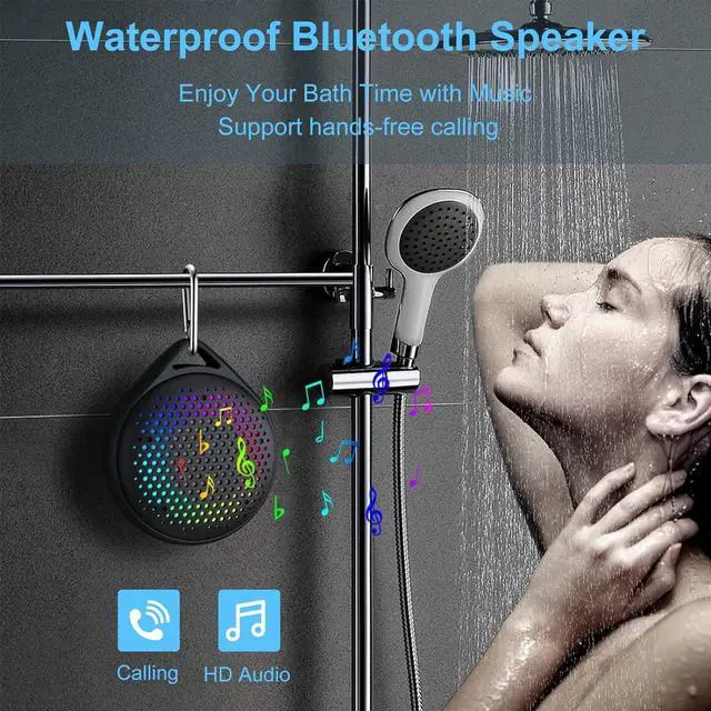 Alt view image 5 of 7 - Bluetooth Shower Speaker, IP67 Waterproof with RGB Light, Portable with Hi-Fi Sound and Built-in Mic, Supports TF Card, Wireless for Home, Outdoor, Travel