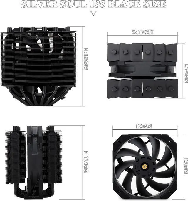 Alt view image 5 of 6 - Thermalright Silver Soul 135 Black Dual Tower CPU Air Cooler, 6x6mm Heat Pipes, TL-D12PRO PWM Fan, Aluminium Heatsink Cover, AGHP Technology, for AMD AM4/AM 5 Intel 1700/1150/1151/1200/2011/2066