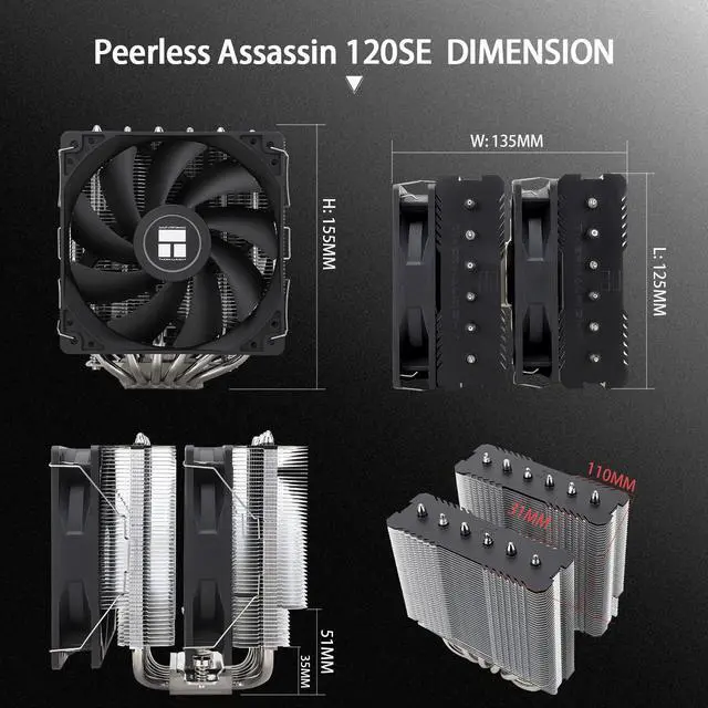 Alt view image 5 of 6 - Thermalright Peerless Assassin 120 SE CPU Air Cooler, Dual Tower 6 Heat Pipe, Dual 120mm TL-C12C PWM CPU Fan, for AMD AM4/Intel LGA 1700/1150/1151/1200, AGHP Technology, Aluminium Heatsink Cover