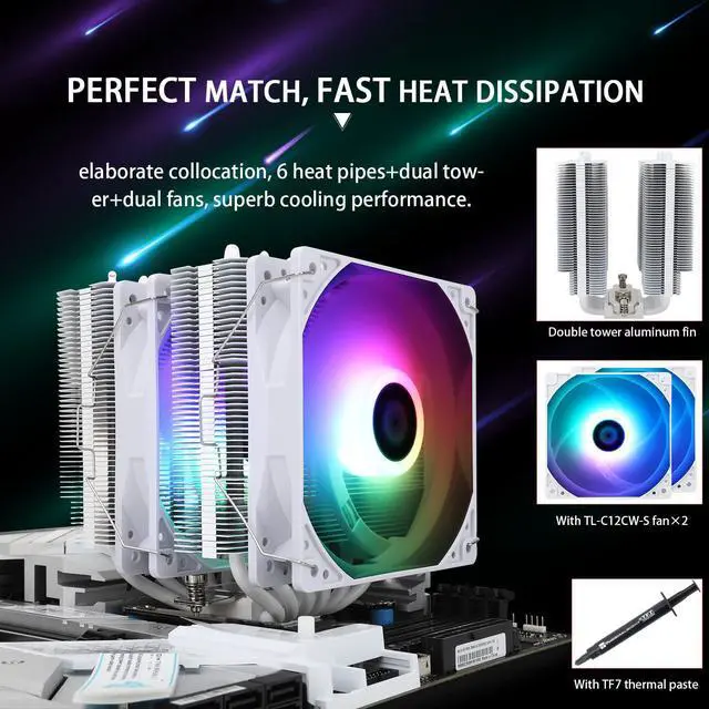Alt view image 3 of 6 - Thermalright Peerless Assassin 120 SE White ARGB CPU Air Cooler, 6 Heat Pipes,Dual 120mm TL-C12CW-S Fan, Aluminium Cover, AGHP Technology, for AMD AM4/Intel LGA 1150/1151/1155/1156/1200/1700