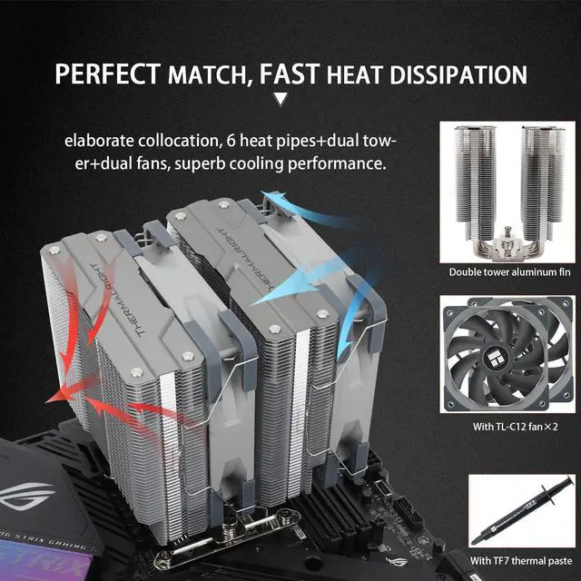Alt view image 4 of 6 - Thermalright Peerless Assassin 120 CPU Air Cooler, 6 Heat Pipes, Dual 120mm TL-C12 PWM Fan, Aluminium Heatsink Cover, AGHP Technology, for AMD AM4/AM5/Intel LGA 1700/1150/1151/1200/2011/2066 (PA120