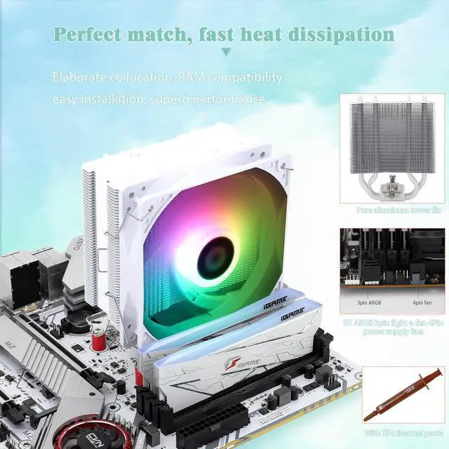 Alt view image 4 of 7 - AssassinX120 SE ARGB White CPU Air Cooler, AX120 SE ARGB, 4 Heat Pipes, TL-C12CW-S PWM Quiet CPU Fan with S-FDB Bearing, for AMD AM4/AM5/Intel 1700/1150/1151/1200/1851