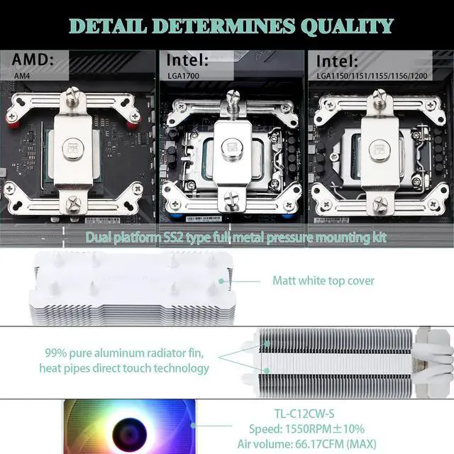Alt view image 3 of 7 - AssassinX120 SE ARGB White CPU Air Cooler, AX120 SE ARGB, 4 Heat Pipes, TL-C12CW-S PWM Quiet CPU Fan with S-FDB Bearing, for AMD AM4/AM5/Intel 1700/1150/1151/1200/1851