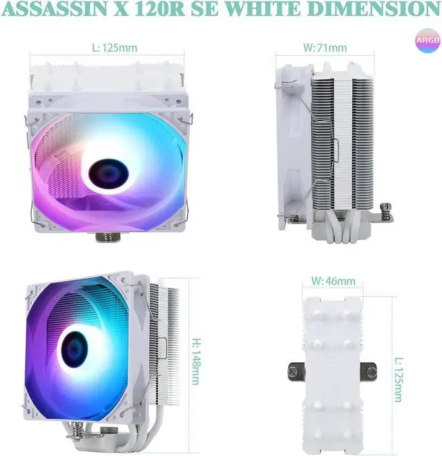 Alt view image 5 of 7 - AssassinX120 SE ARGB White CPU Air Cooler, AX120 SE ARGB, 4 Heat Pipes, TL-C12CW-S PWM Quiet CPU Fan with S-FDB Bearing, for AMD AM4/AM5/Intel 1700/1150/1151/1200/1851