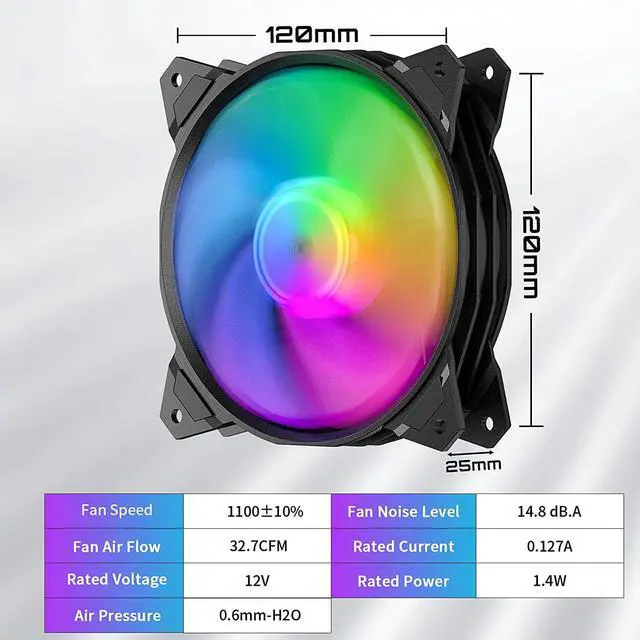 Alt view image 6 of 7 - upHere 120mm Silent RGB Case Fan Adjustable Colorful Computer Cooling Fans,5-Pack 1,PF1206-5