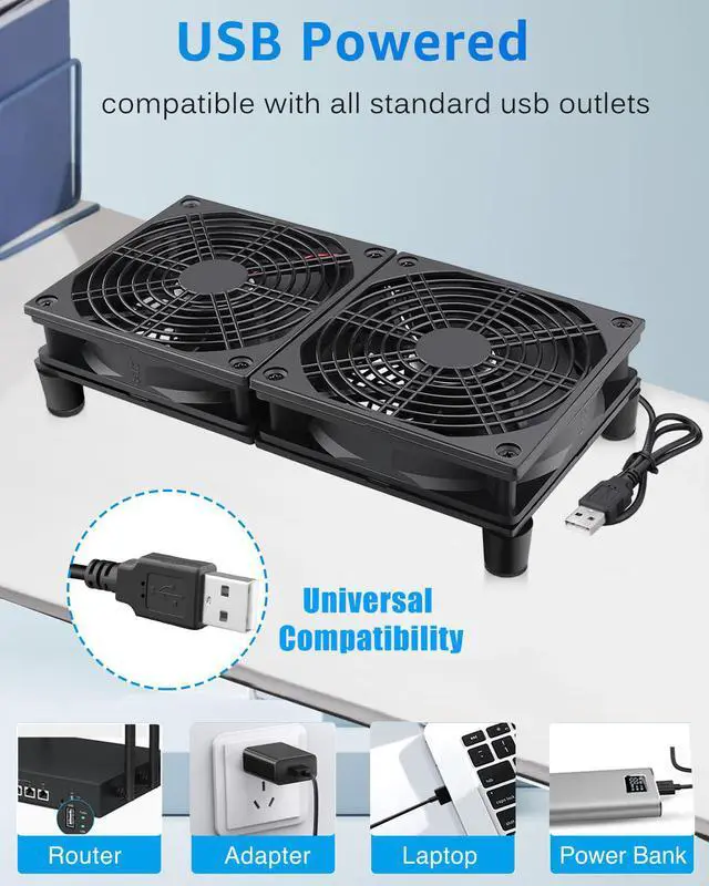 Alt view image 4 of 7 - GDSTIME Dual 120mm 5V USB Fans, 102CFM Big Airflow Fan Cooling for Router TV Box Micro Computer and Other Electronics