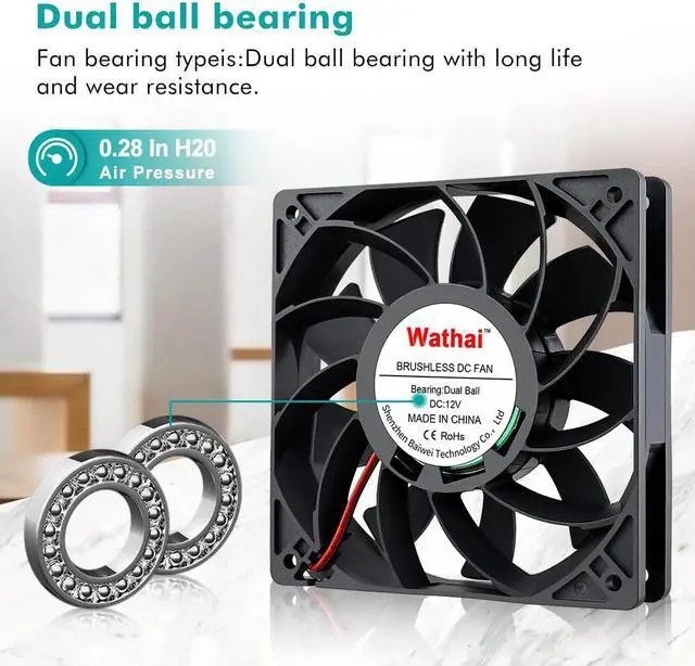 Alt view image 3 of 7 - Wathai 120mm x 25mm 12V High Pressure CFM Fan Dual Ball High Speed DC Brushless Cooling Fan
