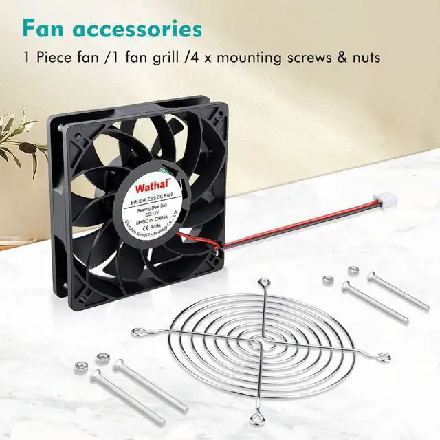 Alt view image 7 of 7 - Wathai 120mm x 25mm 12V High Pressure CFM Fan Dual Ball High Speed DC Brushless Cooling Fan