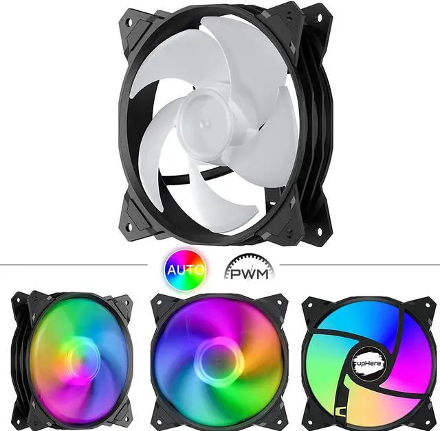 Alt view image 2 of 7 - upHere Long Life 120mm PWM 4-Pin High Airflow Quiet Edition Rainbow LED Case Fan for PC Cases, CPU Coolers, and Radiators 3-Pack,(PF120CF4-3)