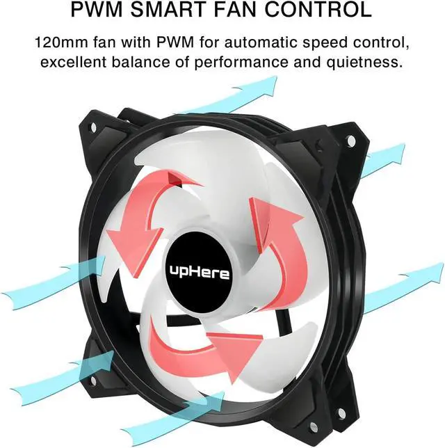 Alt view image 4 of 7 - upHere Long Life 120mm PWM 4-Pin High Airflow Quiet Edition Rainbow LED Case Fan for PC Cases, CPU Coolers, and Radiators 3-Pack,(PF120CF4-3)
