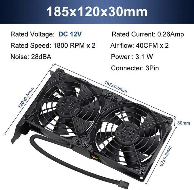 Alt view image 2 of 7 - Wathai Graphic Card Pcl Slot Fan 2 x 90mm 92mm for CPU GPU Cooler VGA Cooling