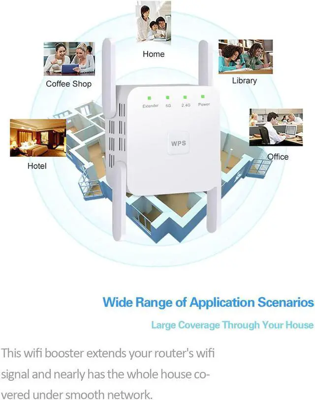 Alt view image 3 of 7 - WiFi Extender Booster Repeater for Home & Outdoor, Super Booster 1200Mbps(6000sq.ft), WiFi 2.4&5GHz Dual Band WPS WiFi Signal Strong Penetrability, 360° Coverage, Supports Ethernet Port