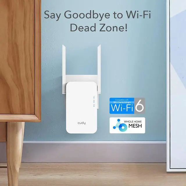 Alt view image 2 of 7 - Cudy New AX1800 Mesh WiFi 6 Extender Internet Booster, WiFi 6 Range Extender Covers up to 2000 sq.ft and 30 Devices, Dual Band Repeater up to 1.8Gbps Speed, AP Mode, Gigabit Port, RE1800