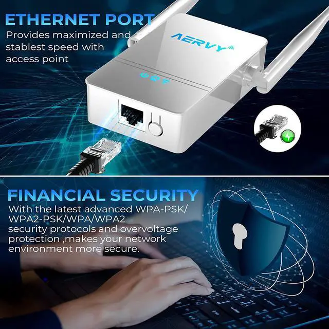 Alt view image 4 of 6 - 2023 WiFi Extender - Internet Signal Booster for Home, Coverage up to 9,800 sq.ft ,Wireless Repeater with Ethernet Port, 1-Tap Setup
