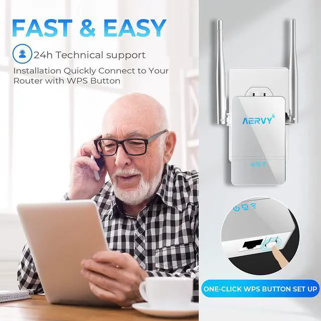 Alt view image 5 of 6 - 2023 WiFi Extender - Internet Signal Booster for Home, Coverage up to 9,800 sq.ft ,Wireless Repeater with Ethernet Port, 1-Tap Setup