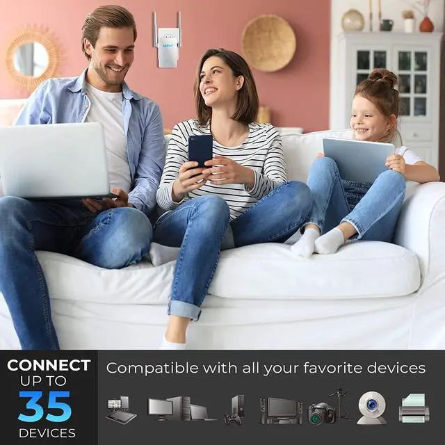 Alt view image 6 of 6 - 2023 WiFi Extender - Internet Signal Booster for Home, Coverage up to 9,800 sq.ft ,Wireless Repeater with Ethernet Port, 1-Tap Setup