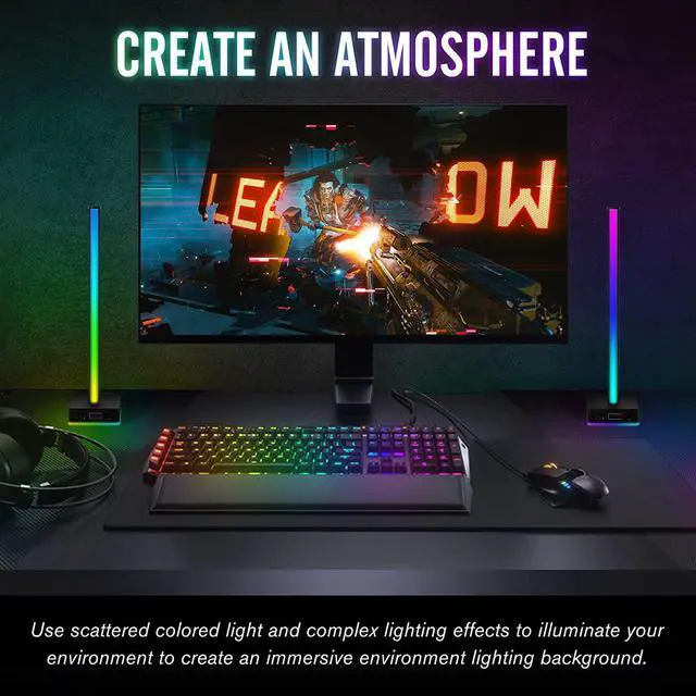 Alt view image 2 of 7 - EZDIY-FAB USB LED Light Bar Headphones Stand, Desktop Atmosphere RGB Backlight,50 Built-in Color Modes, Headphone Holder for Gamers Gaming PC PS5 Accessories Desk- Black- 1 Pack