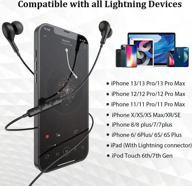 Alt view image 6 of 7 - Guguearth Lightning Headphones for iPhone,MFi Certified in-Ear Lightning Earphones for iPhone,Magnetic Earbuds for iPhone with Mic Controller Compatible with iPhone 14 13 12 11 Pro Max XR 8 7 (Black)