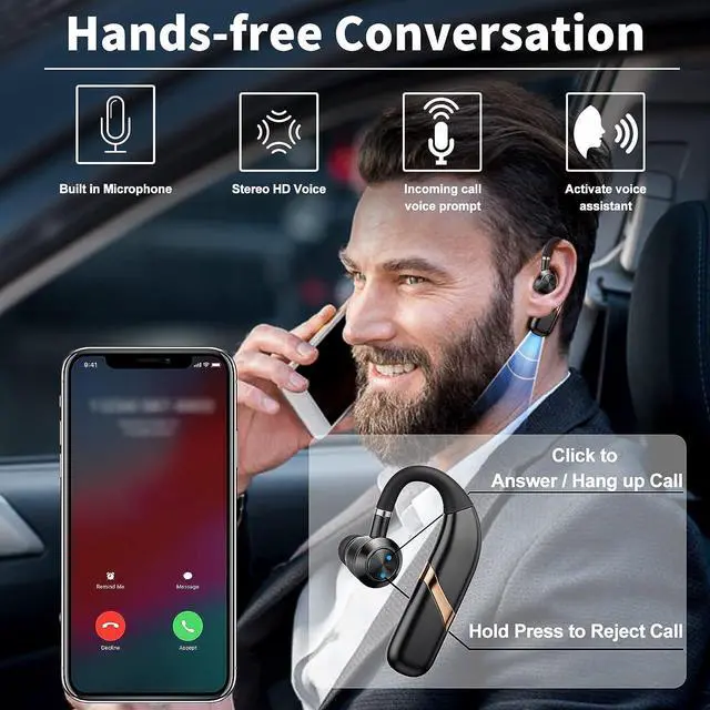 Alt view image 4 of 7 - Bluetooth Headset Wireless Earbuds Cell Phones Earpiece Bluetooth Headphones in Ear with Microphone 48H Talk Time IPX7 Waterproof Earphones for Trucker Driving Business Running Office