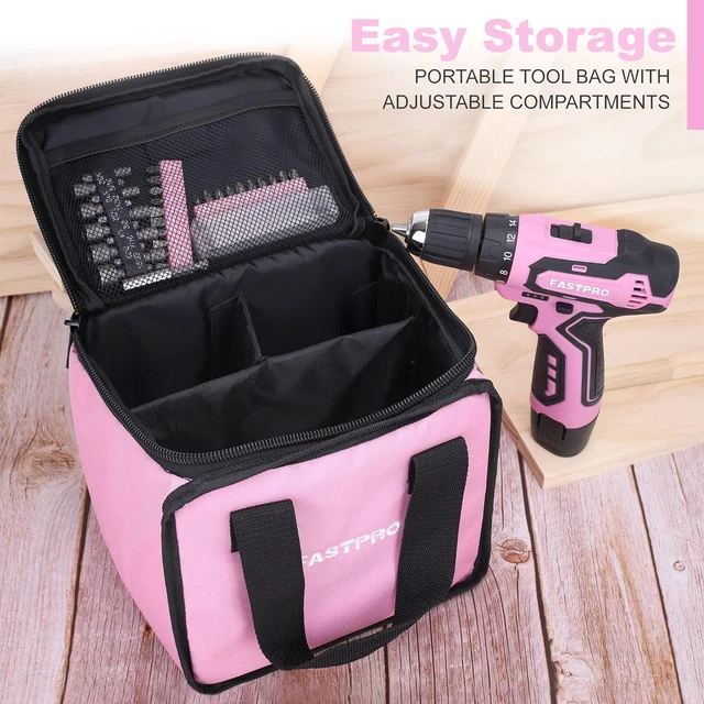 Alt view image 6 of 7 - FASTPRO 42-Piece 12V Pink Drill kit, Lithium-ion Cordless Drill Driver, 3/8 in. Drill Driver Set with One 1.5 Ah Batteries, Charger and Tool Bag