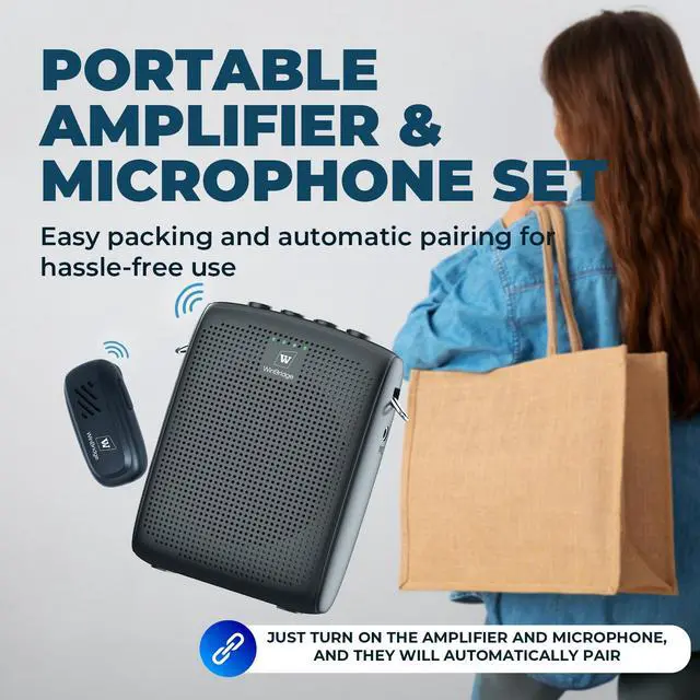 Alt view image 7 of 7 - W WINBRIDGE Wireless Voice Amplifier with Bluetooth Lavalier Lapel Microphone for Teachers,Portable Speaker and Wireless Clip On Microphone System, Mini Megaphone Speaker Mic Set 15W 2600mAh WB005
