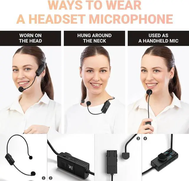 Alt view image 4 of 7 - W WINBRIDGE 60W Powerful Wireless Voice Amplifier with Handheld and Headset Microphones for Teachers,Portable PA System with Sound Effects, Karaoke Speaker and Mic System Support Guitar Play S97