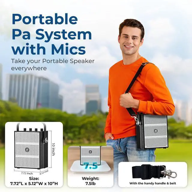 Alt view image 5 of 7 - W WINBRIDGE 100W Powerful Voice Amplifier with 2 Wireless Microphones, Big Pro Sound Portable Speaker with Microphone, Bluetooth Speaker PA System Karaoke Machine Support BT/USB/TF Card/Aux/Guitar S99
