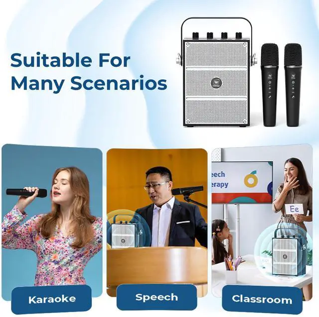 Alt view image 7 of 7 - W WINBRIDGE 100W Powerful Voice Amplifier with 2 Wireless Microphones, Big Pro Sound Portable Speaker with Microphone, Bluetooth Speaker PA System Karaoke Machine Support BT/USB/TF Card/Aux/Guitar S99