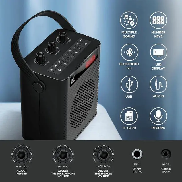 Alt view image 2 of 7 - W WINBRIDGE Voice Amplifier Bluetooth 5.3 Wireless Headset Mirophone/Handheld Mic-40W Rechargeable Megaphone Personal Pa System Portable Microphone and Speaker Set, 4 Sound Effects ,S95
