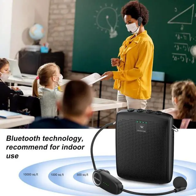 Alt view image 2 of 7 - W WINBRIDGE Bluetooth Voice Amplifier for Teachers, Wireless Voice Amplifier with Bluetooth Headset Microphone, Portable Megaphone Speaker Headset System, Teacher Must Haves 15W WB002
